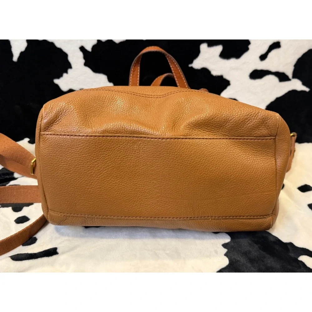 Fossil Brown Pebbled Leather Satchel Crossbody Bag Brass Hardware Handbag